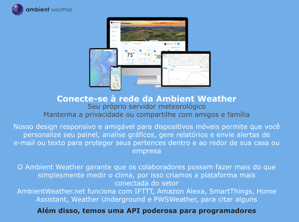 Ambient Weather Estação Metereológica Ultrassônica WiFi Compatível com Alexa e Google Internet Conectada na internet