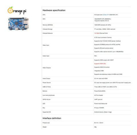 Orange Pi PC 1 GB H3 Quad-Core en internet