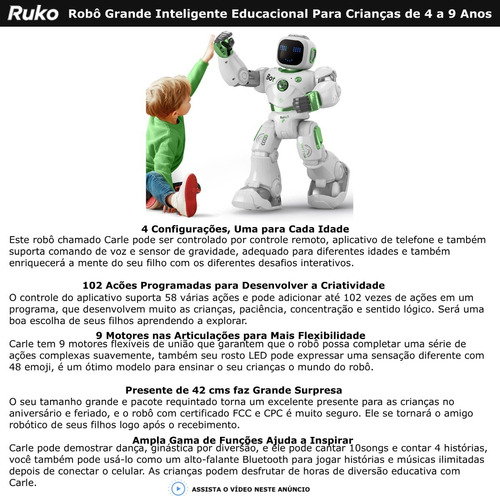 Ruko Carle Large Smart Robot Toys for Kids | Robô Gigante Inteligente Educacional | Comandos de Voz e pelo APP | Programável e Interativo | Sensor Gravitacional | Meninos e Meninas de 4 a 9 anos - comprar online