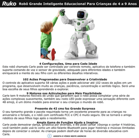 Ruko Carle Large Smart Robot Toys for Kids | Robô Gigante Inteligente Educacional | Comandos de Voz e pelo APP | Programável e Interativo | Sensor Gravitacional | Meninos e Meninas de 4 a 9 anos - buy online