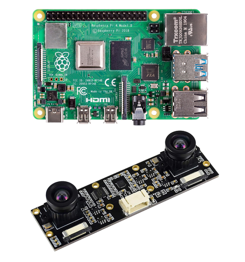 Raspberry Pi 4 Computer Model B 4GB RAM + Waveshare Binocular Camera Depth Stereo Module 8MP