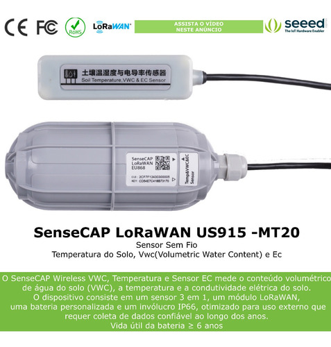 Sensecap Sensor Sem Fio | VWC EC | Temperatura do Solo | Protocolo Lorawan - comprar online