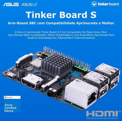 Asus Tinker Board S | 2GB Dual Channel DDR 3 | 16GB eMMC | Wi-Fi | Bluetooth | Rockchip Quad-Core RK3288 Processor - comprar online