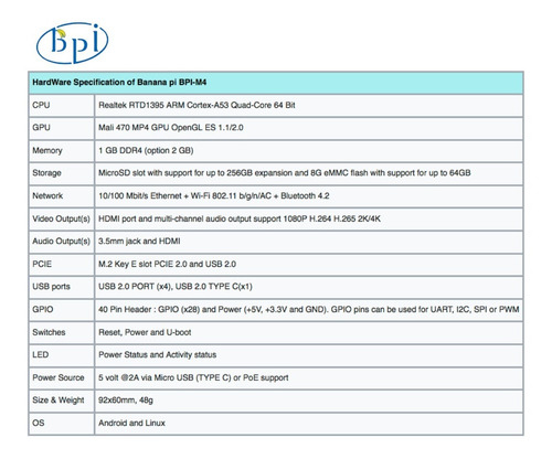 Banana Pi BPI-4 | 2GB RAM | 8GB eMMC - tienda online