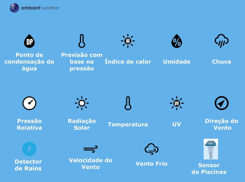 Ambient Weather WS-2902C Estação Metereológica WiFi + Sensor Detector de Raios e Tempestades + Sensor Flutuante de Piscina & Spa, Compatível com Alexa e Google na internet