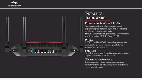 Netgear Sistema WiFi6 Roteador Nighthawk Pro Gaming XR1000 | 6-Stream AX5400 | Até 5.4Gbps | DumaOS 3.0 Optimizes Lag-Free Server Connections | 4 x 1G Ethernet and 1 x 3.0 USB Ports