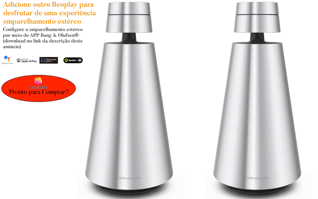 Bang & Olufsen Beosound 1 l Cor Natural l Portable Wireless Wi-Fi and Bluetooth Speaker l Auto Falante Sem Fio Portátil 360º l Bateria de até 12 horas l Acoustic Lens Technology l WiFi & Bluetooth l Chromecast & Google Assistant Integrados l Compatível com Apple 2 & Spotify Connect l Recomendado para áreas de 10m² até 50m² - Loja do Jangão - InterBros