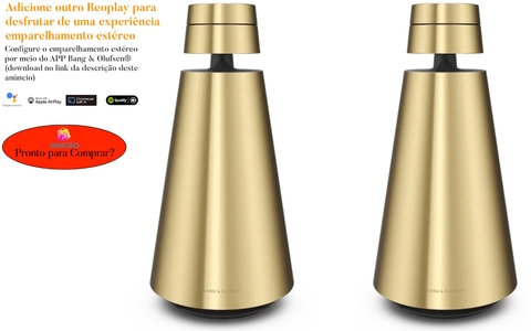 Bang & Olufsen Beosound 1 l Brass Tone l Portable Wireless Wi-Fi & Bluetooth Speaker l Auto Falante Sem Fio Portátil 360º l Bateria de até 12 horas l Acoustic Lens Technology l WiFi & Bluetooth l Chromecast & Google Assistant Integrados l Compatível com Apple 2 & Spotify Connect l Recomendado para áreas de 10m² até 50m² - Loja do Jangão - InterBros