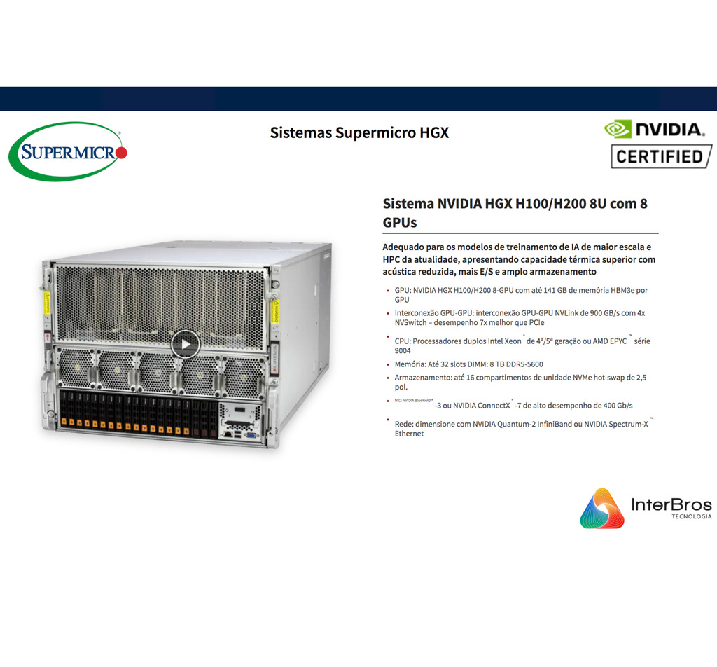 Supermicro NVIDIA HGX H100 , GPU SuperServer SYS-821GE-TNHR - Loja do Jangão - InterBros