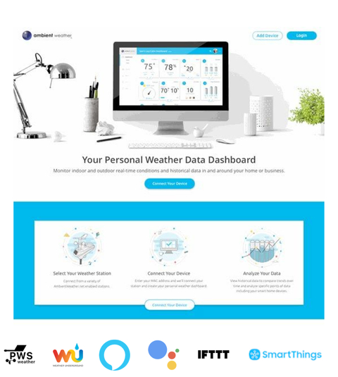 Ambient Weather Estação Metereológica Ultrassônica WiFi Compatível com Alexa e Google Internet Conectada