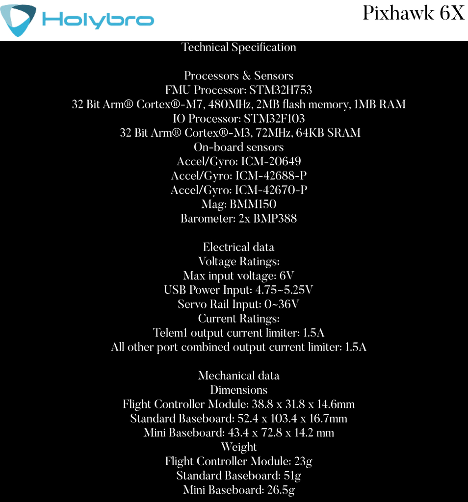 Holybro Pixhawk 6X l Sistema de Voo & GPS l Controlador de voo modular l UAVs & Drones l 11053 l 18062 l 18074 l 18066 l 18078 l 20172 l 20173 l 20295 l 20175 l Escolha seu Kit on internet