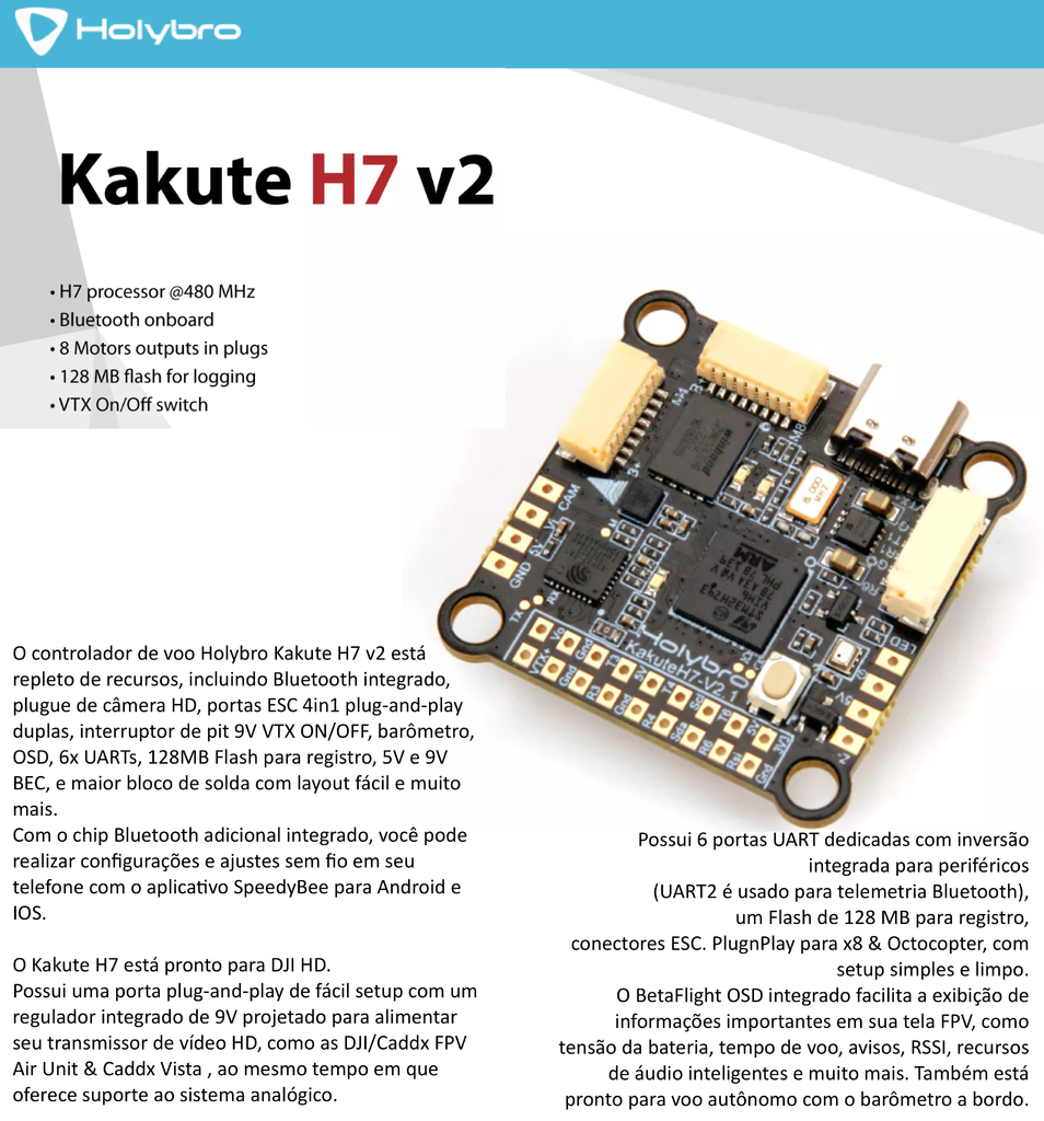 Holybro Kakute H7 V2 l Flight Controller with Bluetooth | FPV Flight Controller | Controlador de Voo l Drones, Robôs e UAVs | 11058 - comprar online