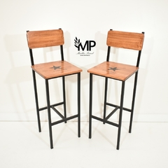BARRA DESAYUNADORA DE HIERRO Y MADERA + 4 TABURETES DE HIERRO Y MADERA - comprar online