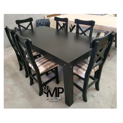 MESA ESTILO ASIA 1.60 X 0.80 + 6 SILLAS CRUZ TAPIZADAS