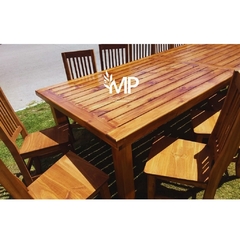 MESA ESTILO DECK DE 3.00 X 1.20 LAQUEADA + 14 SILLAS ENCERADAS - comprar online