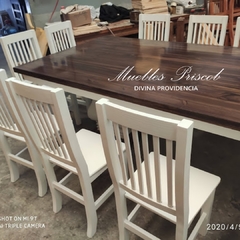 MESA PATA FRANCESA BICOLOR + 14 SILLAS BLANCAS
