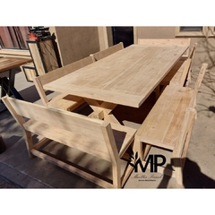 MESA ESTILO CAMPO DE 2.50 x 1.20 PATA CRUZ + 6 BANCOS DE 1.00 - comprar online