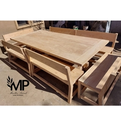MESA ESTILO CAMPO DE 2.50 x 1.20 PATA CRUZ + 6 BANCOS DE 1.00 en internet
