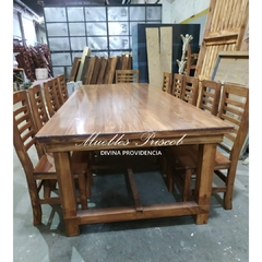 MESA ESTILO BONANZA DE 3.00 X 1.20 HIDROLAQUEADA Y 2 CABECEROS Y 10 SILLAS - comprar online