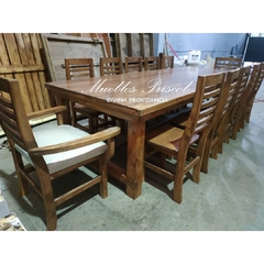 MESA ESTILO BONANZA DE 3.00 X 1.20 HIDROLAQUEADA Y 2 CABECEROS Y 10 SILLAS en internet