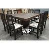 MESA ESTILO CAMPO CUADRADA DE 1.40 x 1.40 PATA CUBO Y 8 SILLAS TAPIZADAS