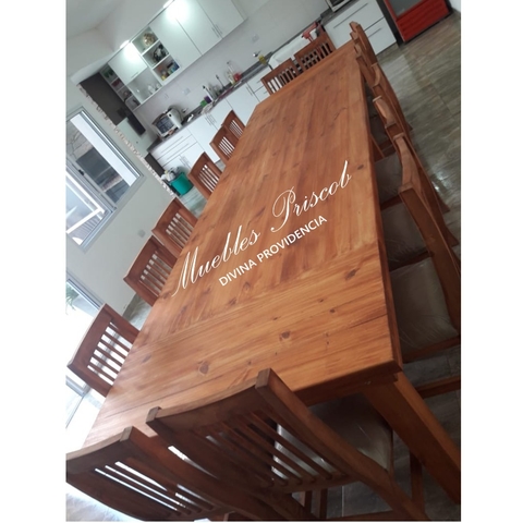 MESA ESTILO CAMPO DE 4.00 x 1.20 + 16 SILLAS HINDU ALTAS TAPIZADAS