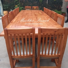 MESA ESTILO CAMPO DE 3.00 x 1.20 HIDROLAQUEADA + 14 SILLAS TAPIZADAS Y ENCERADAS - comprar online