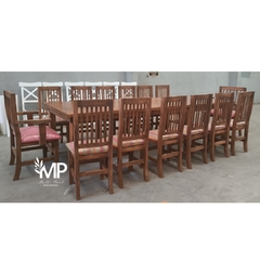 MESA ESTILO CAMPO DE 4.00 x 1.20 + 2 CABECEROS TAPIZADOS + 12 SILLAS - comprar online