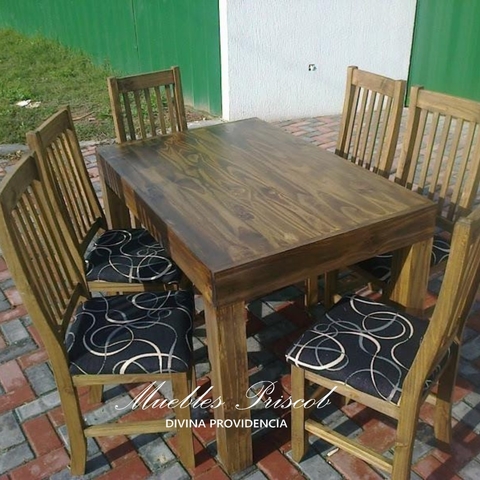 MESA ESTILO ASIA 1.60 x 0.80 HIDROLAQUEADA + 6 SILLAS