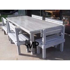 MESA ESTILO CAMPO 3.00 x 1.20 + 6 BANCOS CON RESPALDO - comprar online
