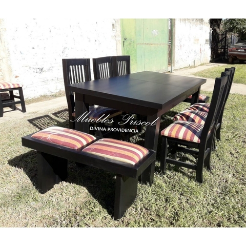 MESA EXTENSIBLE DE 1.80 x 0.90 CERRADA A 2.30 x 0.90 ABIERTA + 8 SILLAS +2 BANCOS ASIA