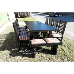 MESA EXTENSIBLE DE 1.80 x 0.90 CERRADA A 2.30 x 0.90 ABIERTA + 8 SILLAS +2 BANCOS ASIA - comprar online