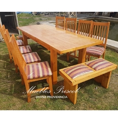 MESA EXTENSIBLE DE 1.80 x 0.90 a 2.30 x 0.90 HIDROLAQUEADA + 8 SILLAS +2 BANQUITOS ASIA