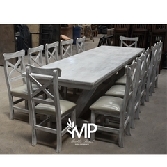 MESA ESTILO NORDICA DE 3.00 X 1.00 + 12 SILLAS CRUZ TAPIZADA - comprar online