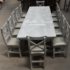 MESA ESTILO NORDICA DE 3.00 X 1.00 + 12 SILLAS CRUZ TAPIZADA en internet