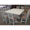 MESA PATA ARAÑA + 8 SILLAS TAPIZADAS TODO EN BLANCO