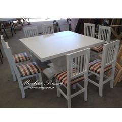MESA PATA ARAÑA + 8 SILLAS TAPIZADAS TODO EN BLANCO - comprar online
