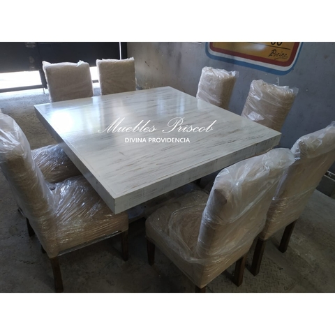 MESA PATA ARAÑA + 8 SILLAS VESTIDAS