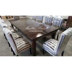 COMBO CAMPO: MESA ESTILO CAMPO DE 2.40 X 1.20 HIDROLAQUEADA + 10 SILLAS VESTIDAS - comprar online