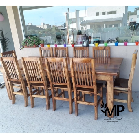 MESA ESTILO CAMPO DE 2.40 X 1.00 + 10 SILLAS