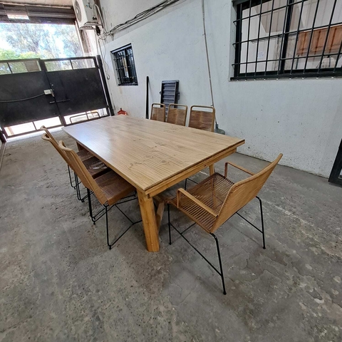 MESA ESTILO CAMPO DE 2.40 X 1.00 PATAS Y + 6 SILLAS TULUM + 2 SILLONCITOS TULUM