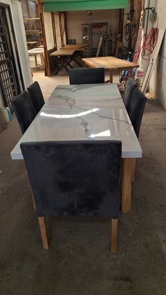 MESA DE SPL + SILLAS VESTIDAS + SILLAS CON APOYA BRAZOS - Muebles Priscob