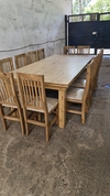 MESA ESTILO CAMPO LAQUEADA + SILLAS TAPIZADAS ENCERADAS - - comprar online