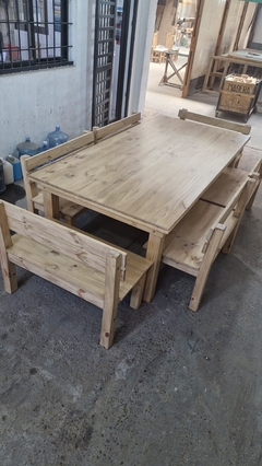 MESA ESTILO CAMPO + 6 BANCOS CON RESPALDO - Muebles Priscob