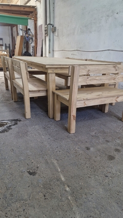 MESA ESTILO CAMPO + 6 BANCOS CON RESPALDO - tienda online