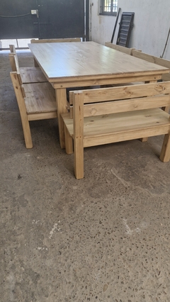 Imagen de MESA ESTILO CAMPO + 6 BANCOS CON RESPALDO