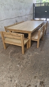 MESA ESTILO CAMPO + 6 BANCOS CON RESPALDO - comprar online