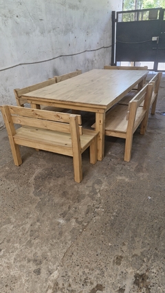 MESA ESTILO CAMPO + 6 BANCOS CON RESPALDO - comprar online