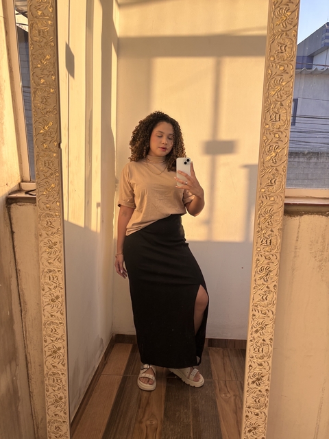 Saia longa canelada - PRETO - comprar online