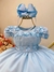 Vestido Infantil Azul Bebê C/ Busto Tule e Aplique de Flores Tamanho:8;Cor:Azul Claro (3602AZ08)